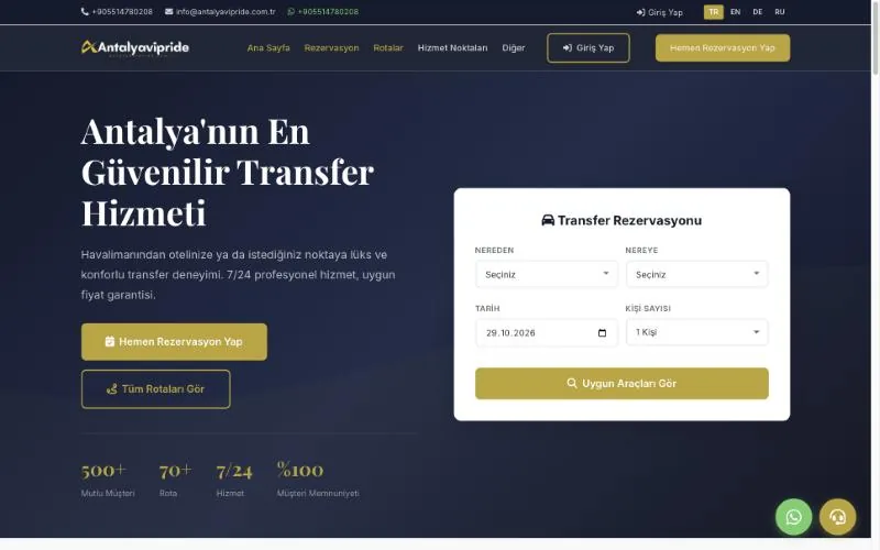 Antalya VIP Ride — transfer rezervasyon sitesi