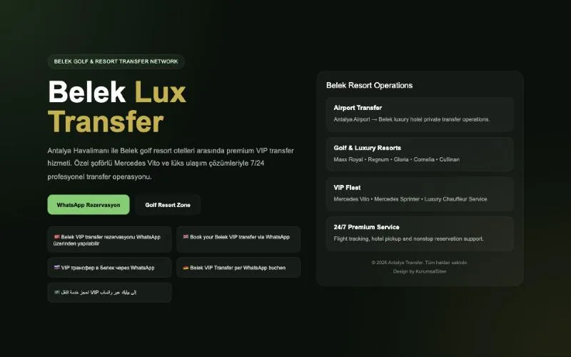 Belek Lux Transfer — golf & resort transfer sayfası